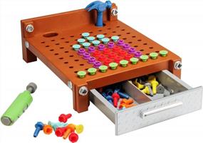 img 4 attached to Educational Insights Design & Drill My First Workbench, Drill Toy, STEM & Construction, 125 Pieces, Ages 3+