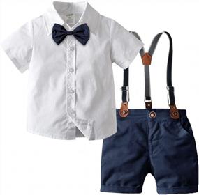 img 4 attached to Adorable Baby Boy Suspenders Outfit For Formal Occasions - Short Sleeve Shirts, Overalls, And Shorts Perfect For Summer Weddings And Infant Celebrations