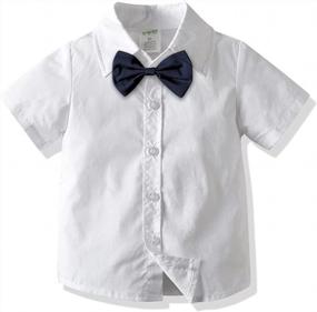 img 3 attached to Adorable Baby Boy Suspenders Outfit For Formal Occasions - Short Sleeve Shirts, Overalls, And Shorts Perfect For Summer Weddings And Infant Celebrations
