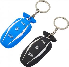 img 4 attached to Protect Your Tesla Model S Remote Key With Durable Silicone Cover - 2 Pack In Black And Blue