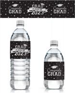class of 2023 graduation water bottle labels - waterproof wrappers in school colors - set of 24 silver and black stickers logo