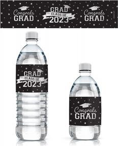 img 4 attached to Этикетки для выпускных бутылок с водой 2023 года - водонепроницаемые обертки школьных цветов - набор из 24 серебряных и черных наклеек
