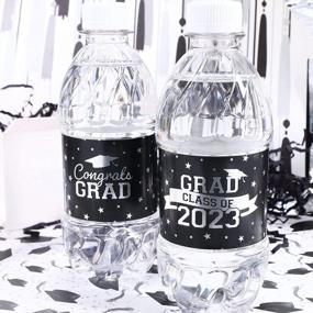img 3 attached to Этикетки для выпускных бутылок с водой 2023 года - водонепроницаемые обертки школьных цветов - набор из 24 серебряных и черных наклеек