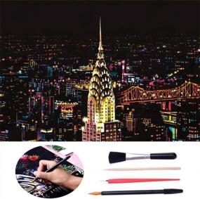 img 4 attached to DIY Scratch Rainbow Painting Paper Art Craft Night View 16"X11.2" - Adults & Kids IB190-Art-New York