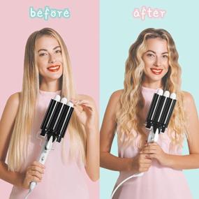 img 2 attached to 25Mm (1 Inch) Hair Waver Iron - Adjustable Temperature, Dual Voltage & 3 Barrel Curling Wand For Women - Black