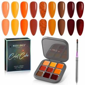 img 4 attached to Modelones Gel Nail Polish Set, 9 Colors Orange Yellow Dark Red Solid Gel Polish Brown Glitter Pudding Gel Upgraded Crème Manicure Palette Soak Off LED Nail Art Kit DIY Christmas Gift, W/ Brush