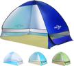 pop up beach tent for 4 persons - anti-uv sun shelter with easy set up ideal for families, lightweight outdoor portable umbrella shelter tent in dark blue 2022 logo