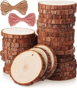 img 4 attached to 30 Pcs 3.1-3.5 Inch Fuyit Natural Wood Slices Unfinished Predrilled Wooden Circles Tree Slice With Hole For DIY Arts Craft Christmas Ornaments