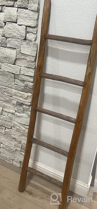 img 1 attached to FUIN Fully Assembled 5 Ft Wood Decorative Wall Leaning Blanket Ladders Bathroom Storage Quilt Towel Display Rack Shelf Holder Rustic Farmhouse, Brown review by Amy Fuhrman