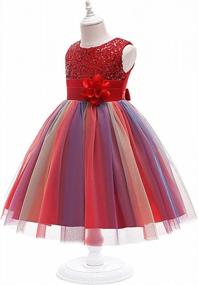 img 2 attached to Girls Sequin Rainbow Tulle Lace Princess Ball Gown Party Dress Prom