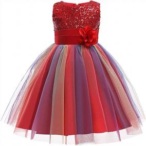 img 4 attached to Girls Sequin Rainbow Tulle Lace Princess Ball Gown Party Dress Prom