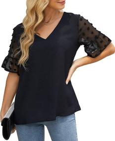 img 4 attached to Women'S GOORY Swiss Dot Blouses With Lantern Sleeves, V-Neck, And Chiffon Material - Perfect For Casual Wear Or Work Shirts