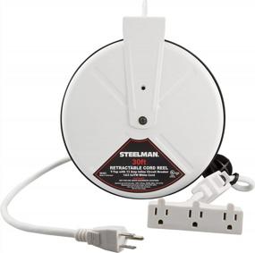 img 3 attached to 30Ft Steelman White 13A Tri-Tap Reel W/ 16 Gauge Sheet Metal, 120V 60Hz Inline Breaker & Ceiling Hooks For Garage Or Auto Shop