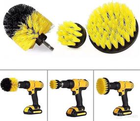 img 2 attached to Yellow Drill Brush Set: 4 Pcs, 3 Sizes + Extension Rod for Effective Bathroom and Home Cleaning