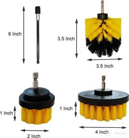 img 3 attached to Yellow Drill Brush Set: 4 Pcs, 3 Sizes + Extension Rod for Effective Bathroom and Home Cleaning