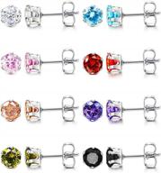 6 pairs stainless steel hypoallergenic cubic zirconia 14k white gold 316l cz stud earrings set by uhibros logo