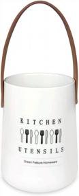img 3 attached to Ceramic Utensil Holder With Chic PU Leather Design For Organized Countertop Storage