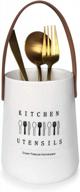 ceramic utensil holder with chic pu leather design for organized countertop storage logo