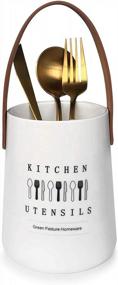 img 4 attached to Ceramic Utensil Holder With Chic PU Leather Design For Organized Countertop Storage