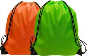 img 4 attached to 24 Pack Orange Green Drawstring Sport Bag Gym Cinch Sack Backpack By GoodtoU