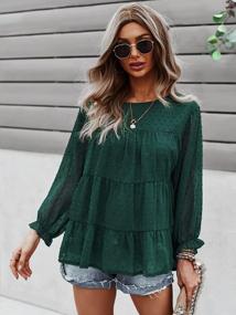 img 3 attached to Women'S Summer Chiffon Blouse Mesh Long Sleeve Peplum Tops Loose Casual Round Neck