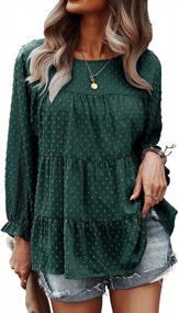 img 4 attached to Women'S Summer Chiffon Blouse Mesh Long Sleeve Peplum Tops Loose Casual Round Neck