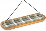 folkulture incense holder or incense burner holder, modern insence ash catcher or insense stick holder for table décorations, wooden incense tray for sticks, boho gifts, green plaid logo