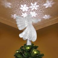 silver yzhi angel tree topper - christmas tree decoration with projector lighted ornaments & snowflake lights! логотип