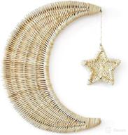 🌙 bebe bask handmade rattan moon wall décor with hanging star - moon decor - 100% natural organic rattan moon decor for boho nursery - moon and stars nursery décor - stars and moon nursery décor логотип