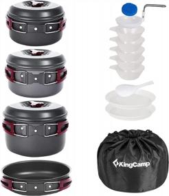 img 4 attached to KingCamp Camping Cookware Set - Non-Stick Aluminum Gear For Outdoor Cooking & Backpacking With Tableware
