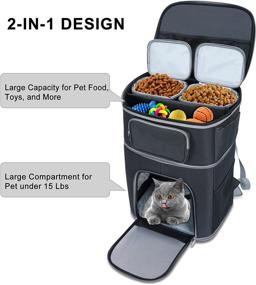 img 3 attached to 🐾 VERSMELO 2-in-1 Pet Carrier Backpack and Travel Bag for Cats and Dogs, Large Compartment for Cat Dog, Pet Supplies Organizer, 2 Food Containers, Multi-Function Pockets, Black