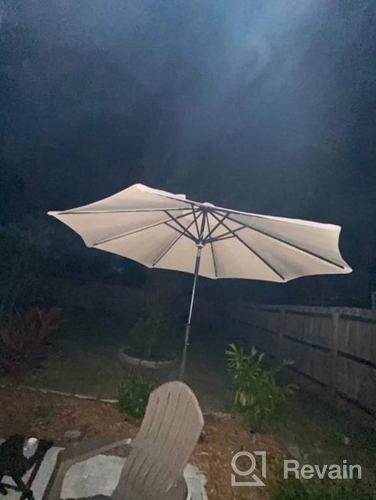 img 1 attached to GOLDSUN 9 Foot Market Solar LED Outdoor Aluminum Table Umbrella With Push Button Tilt, Aqua Blue review by Alex Romero