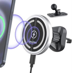 img 4 attached to 📱 OHLPRO Magnetic Wireless Car Charger: 360° Adjustable Air Vent Mount for iPhone 13/12 - Silver