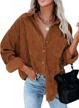 auselily women's oversized corduroy jacket button down shirts shacket long sleeve blouses tops logo