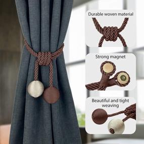 img 1 attached to 2 Pack Brown Magnetic Curtain Tiebacks Clips - Wave Rope Fabric Decorative Window Accessories For Home Office Farmhouse