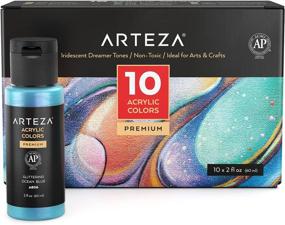 img 4 attached to ARTEZA Iridescent Acrylic Paint, Set Of 10 Dreamer Colors, 2 Oz/60Ml Bottles, High Viscosity Shimmer Paint, Water-Based, Blendable Paints, Art Supplies For Canvas, Wood, Rocks, Fabrics