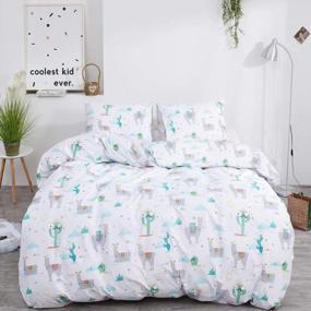 img 4 attached to Cute And Cozy: CLOTHKNOW'S Cactus And Alpaca Duvet Cover Set For Teen Girls And Women