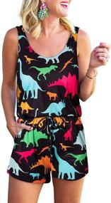 img 4 attached to 🦖 Vibrant Sleeveless Dinosaur Jumpsuit for Women: Fashionable Drawstring Clothing and Jumpsuits, Rompers & Overalls