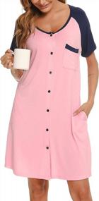 img 4 attached to Sleep In Style: Vlazom Women'S Soft Nightgowns With V-Neck, Short Sleeves And Loose Fit