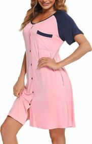 img 2 attached to Sleep In Style: Vlazom Women'S Soft Nightgowns With V-Neck, Short Sleeves And Loose Fit