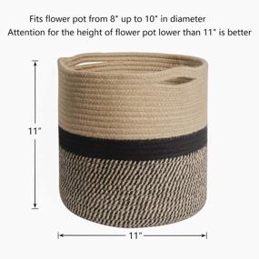 img 2 attached to TIMEYARD Sturdy Jute Rope Plant Basket Modern Woven Basket For 10" Flower Pot Floor Indoor Planters, 11” X 11” Storage Organizer Basket Rustic Home Decor, Black And Beige Stripes