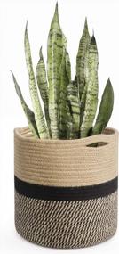 img 4 attached to TIMEYARD Sturdy Jute Rope Plant Basket Modern Woven Basket For 10" Flower Pot Floor Indoor Planters, 11” X 11” Storage Organizer Basket Rustic Home Decor, Black And Beige Stripes
