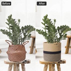 img 3 attached to TIMEYARD Sturdy Jute Rope Plant Basket Modern Woven Basket For 10" Flower Pot Floor Indoor Planters, 11” X 11” Storage Organizer Basket Rustic Home Decor, Black And Beige Stripes