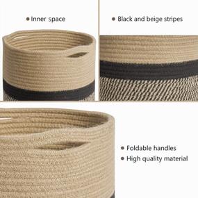 img 1 attached to TIMEYARD Sturdy Jute Rope Plant Basket Modern Woven Basket For 10" Flower Pot Floor Indoor Planters, 11” X 11” Storage Organizer Basket Rustic Home Decor, Black And Beige Stripes