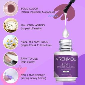 img 1 attached to Vrenmol 5-In-1 Builder Base Nail Gel Set - 15Ml Clear & Nudes For Professional Nail Strengthener, Repair, And Extension With Brush-On Application For Nail Art Decoration