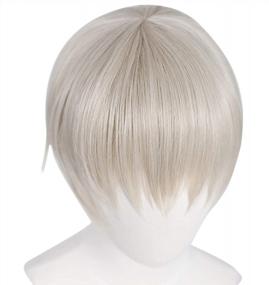 img 1 attached to Мужской серый серебряный парик с челкой для косплея аниме короткие волосы костюм для вечеринки на Хэллоуин синтетический прямой Peluca Gris Plata