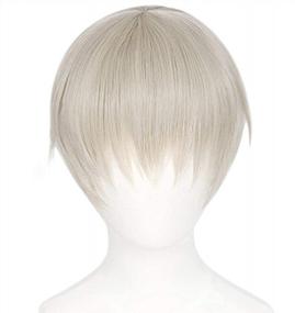 img 2 attached to Мужской серый серебряный парик с челкой для косплея аниме короткие волосы костюм для вечеринки на Хэллоуин синтетический прямой Peluca Gris Plata