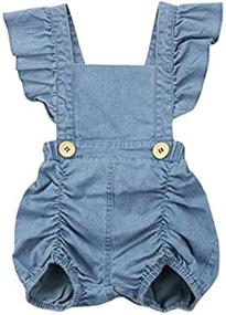 img 1 attached to Denim Romper Sunsuit For Baby Girls With Ruffle Sleeves And Shorts: Short-Sleeved Jumpsuit With Distressed Detailing By Calsunbaby