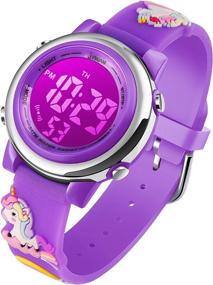 img 4 attached to Best Gift For Kids: Upgrade 3D Cute Unicorn Cartoon LED Watch With 7 Color Lights, Alarm & Stopwatch - Ages 3-10!