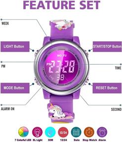 img 2 attached to Best Gift For Kids: Upgrade 3D Cute Unicorn Cartoon LED Watch With 7 Color Lights, Alarm & Stopwatch - Ages 3-10!